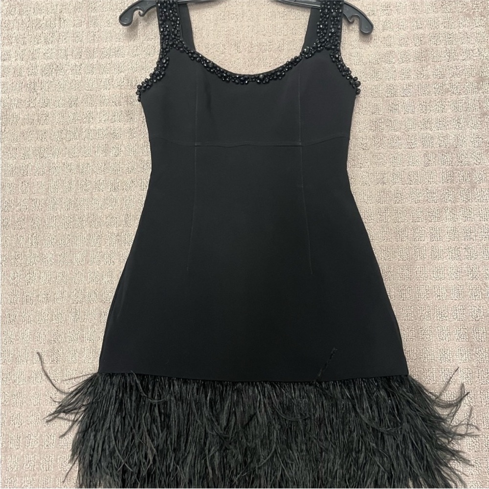 Cinq a Sept fur trim beaded dress